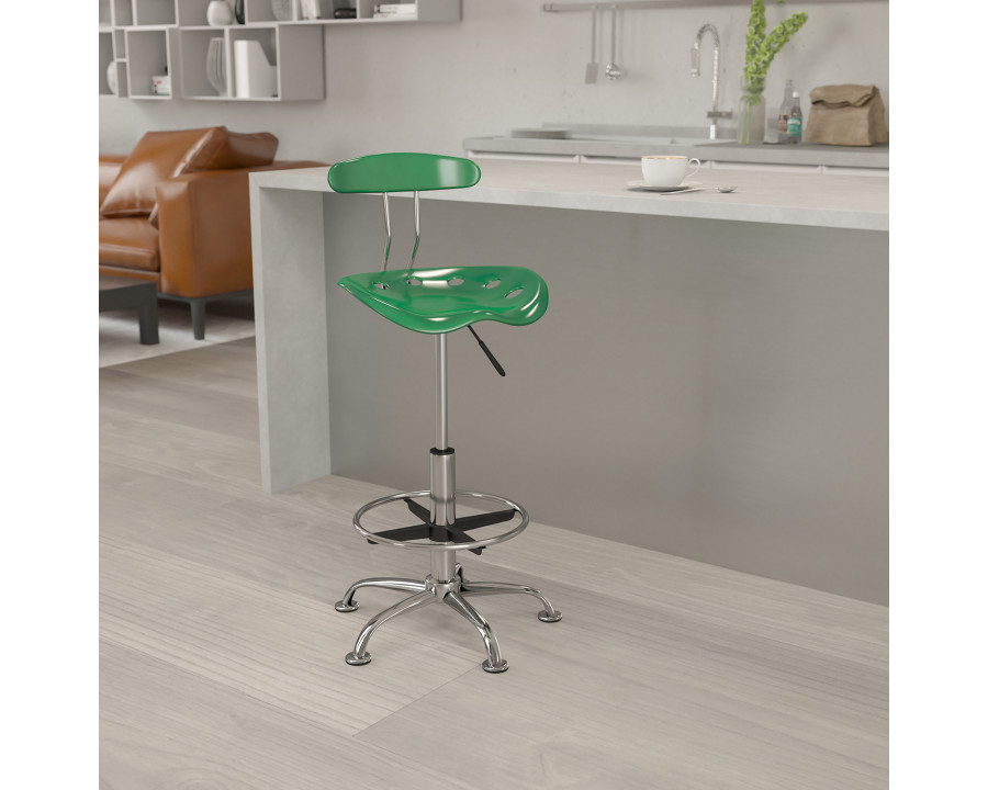 BLNK Bradley Vibrant Chrome Drafting Stool with Tractor Seat - Green