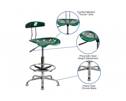 BLNK Bradley Vibrant Chrome Drafting Stool with Tractor Seat - Green