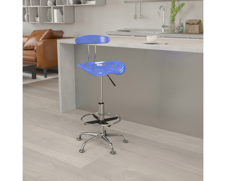 BLNK Bradley Vibrant Chrome Drafting Stool with Tractor Seat - Nautical Blue