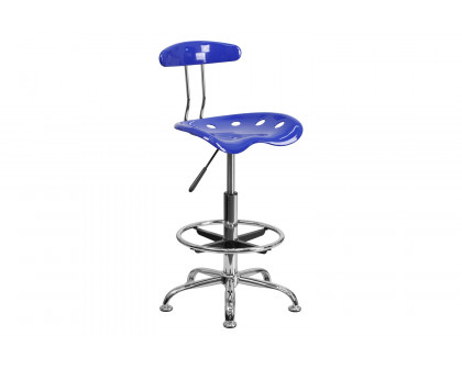 BLNK Bradley Vibrant Chrome Drafting Stool with Tractor Seat - Nautical Blue