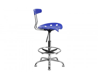 BLNK Bradley Vibrant Chrome Drafting Stool with Tractor Seat - Nautical Blue