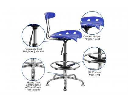 BLNK Bradley Vibrant Chrome Drafting Stool with Tractor Seat - Nautical Blue