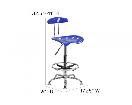 BLNK Bradley Vibrant Chrome Drafting Stool with Tractor Seat - Nautical Blue