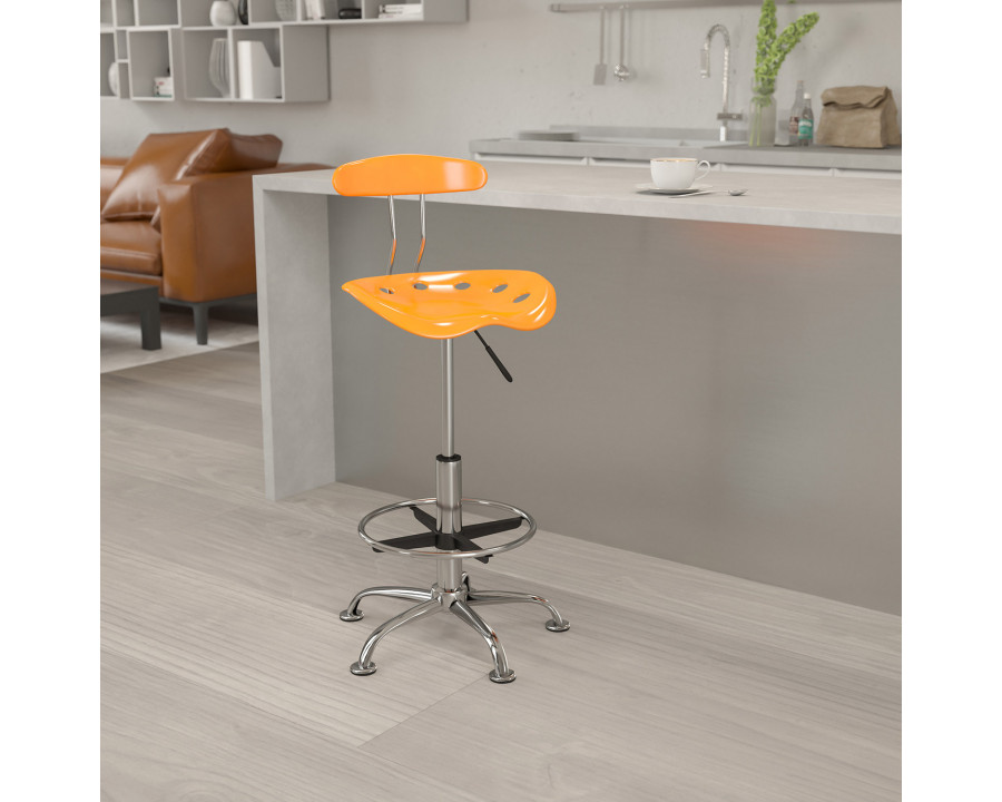 BLNK Bradley Vibrant Chrome Drafting Stool with Tractor Seat - Orange