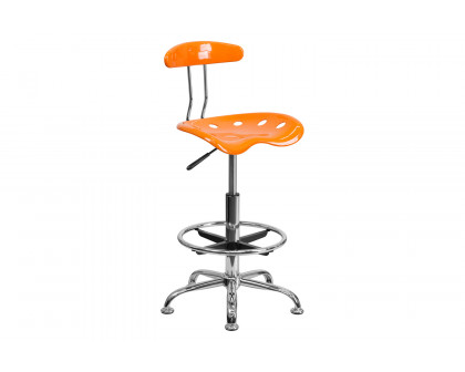 BLNK Bradley Vibrant Chrome Drafting Stool with Tractor Seat - Orange