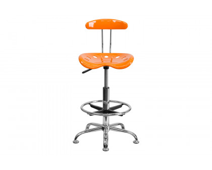 BLNK Bradley Vibrant Chrome Drafting Stool with Tractor Seat - Orange