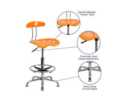 BLNK Bradley Vibrant Chrome Drafting Stool with Tractor Seat - Orange