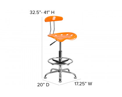 BLNK Bradley Vibrant Chrome Drafting Stool with Tractor Seat - Orange