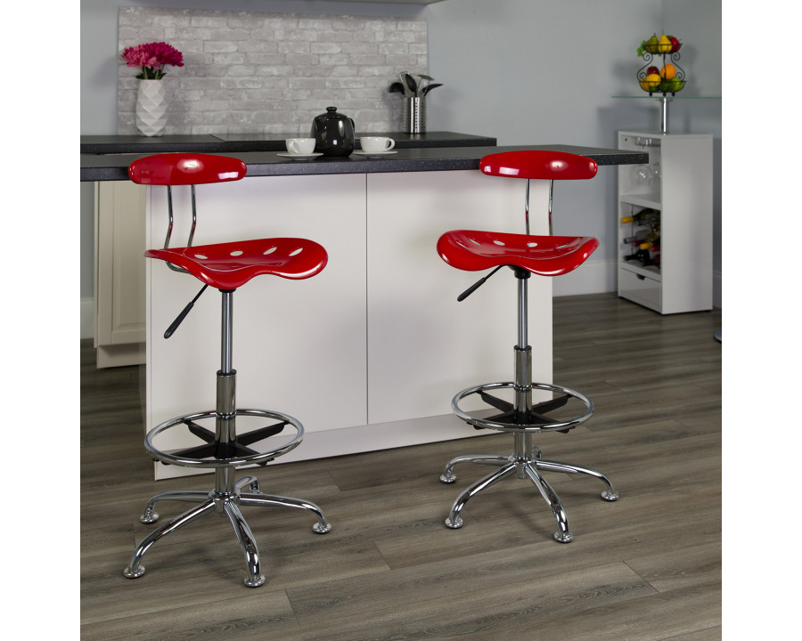 BLNK Bradley Vibrant Chrome Drafting Stool with Tractor Seat - Red