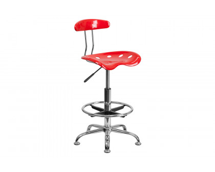 BLNK Bradley Vibrant Chrome Drafting Stool with Tractor Seat - Red