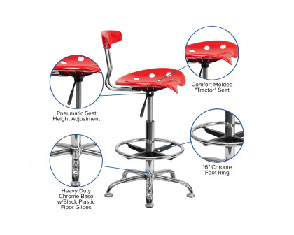 BLNK Bradley Vibrant Chrome Drafting Stool with Tractor Seat - Red