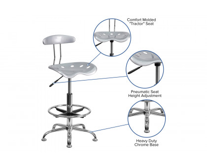 BLNK Bradley Vibrant Chrome Drafting Stool with Tractor Seat - Silver