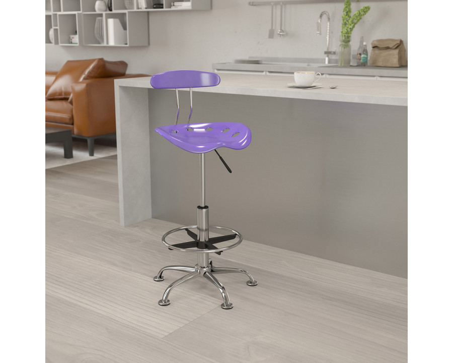 BLNK Bradley Vibrant Chrome Drafting Stool with Tractor Seat - Violet