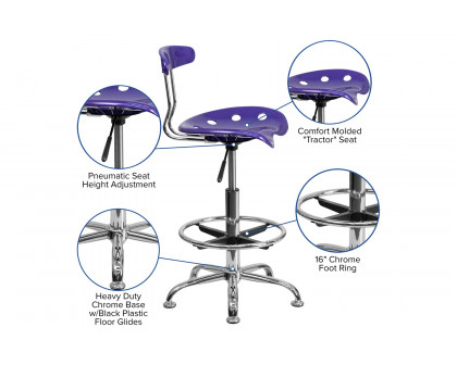 BLNK Bradley Vibrant Chrome Drafting Stool with Tractor Seat - Violet