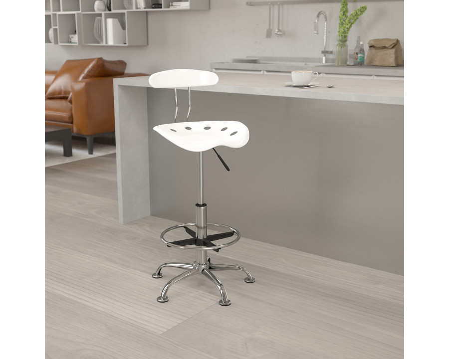 BLNK Bradley Vibrant Chrome Drafting Stool with Tractor Seat - White