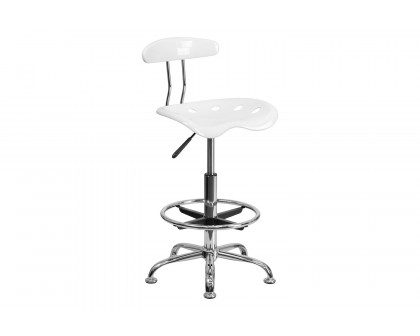 BLNK Bradley Vibrant Chrome Drafting Stool with Tractor Seat - White