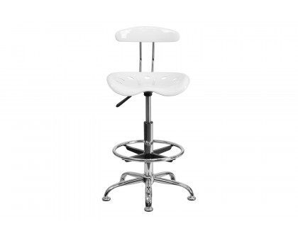 BLNK Bradley Vibrant Chrome Drafting Stool with Tractor Seat - White