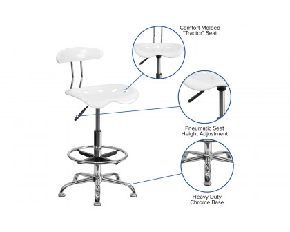 BLNK Bradley Vibrant Chrome Drafting Stool with Tractor Seat - White