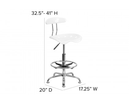 BLNK Bradley Vibrant Chrome Drafting Stool with Tractor Seat - White