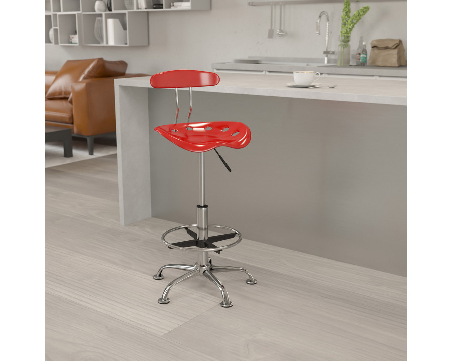 BLNK Bradley Vibrant Chrome Drafting Stool with Tractor Seat - Wine Red