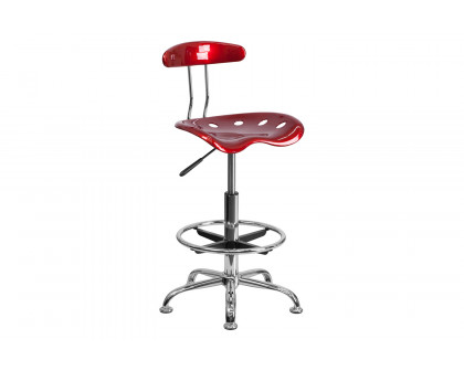 BLNK Bradley Vibrant Chrome Drafting Stool with Tractor Seat - Wine Red