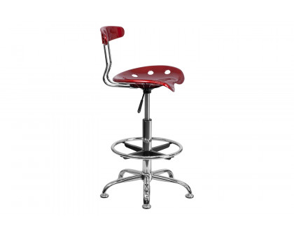 BLNK Bradley Vibrant Chrome Drafting Stool with Tractor Seat - Wine Red