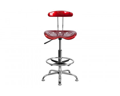 BLNK Bradley Vibrant Chrome Drafting Stool with Tractor Seat - Wine Red