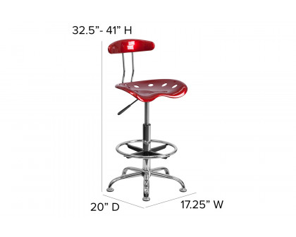 BLNK Bradley Vibrant Chrome Drafting Stool with Tractor Seat - Wine Red