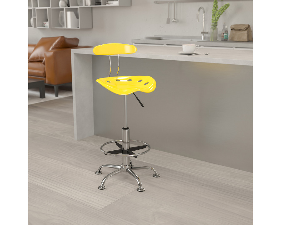 BLNK Bradley Vibrant Chrome Drafting Stool with Tractor Seat - Yellow