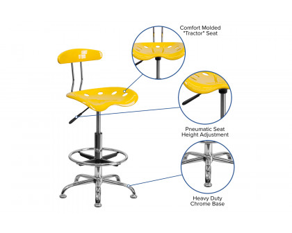 BLNK Bradley Vibrant Chrome Drafting Stool with Tractor Seat - Yellow