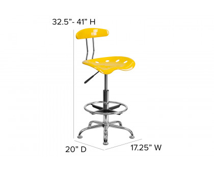 BLNK Bradley Vibrant Chrome Drafting Stool with Tractor Seat - Yellow