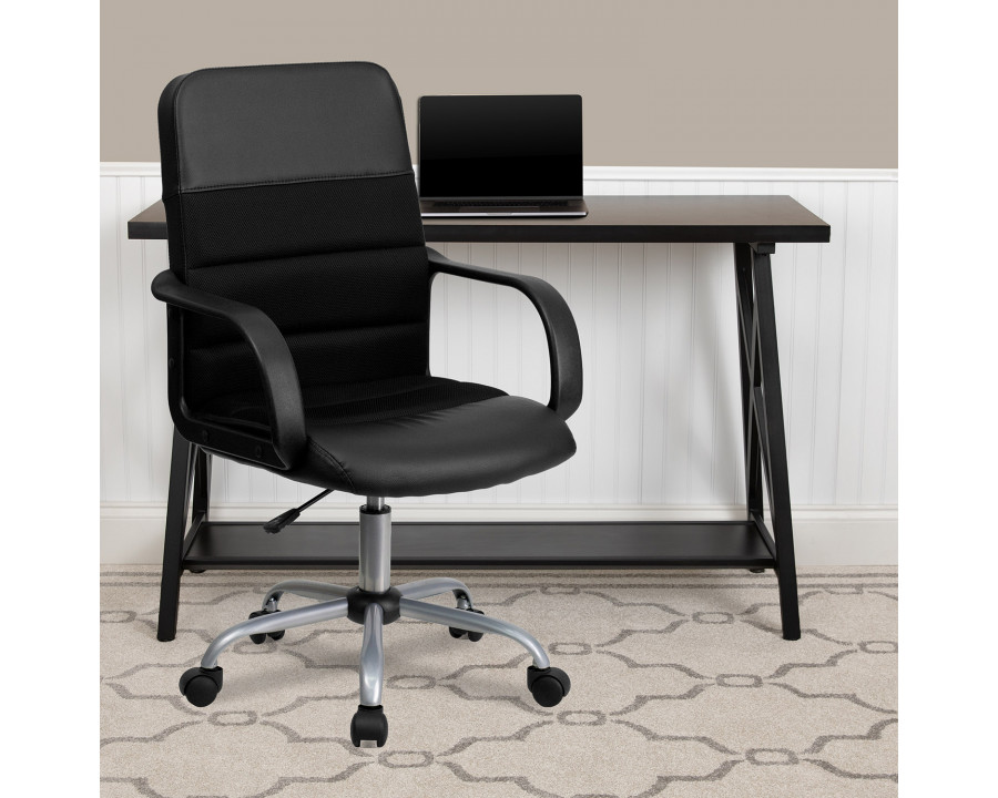 BLNK - Manor LeatherSoft Mid-Back Mesh Swivel Task Office Chair with Arms