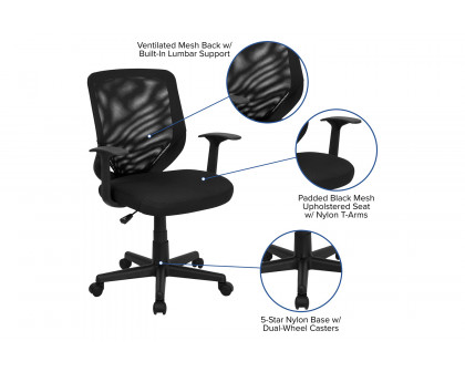 BLNK - Norris Mid-Back Mesh Tapered Back Swivel Task Office Chair with T-Arms