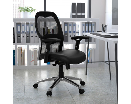 BLNK Albert Mid-Back Black Executive Swivel Office Chair with Adjustable Lumbar and Arms and Knee Tilt Control - LeatherSoft