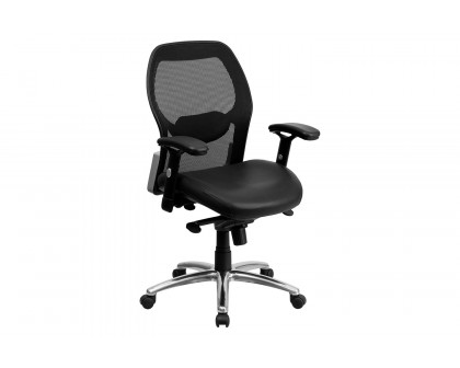 BLNK Albert Mid-Back Black Executive Swivel Office Chair with Adjustable Lumbar and Arms and Knee Tilt Control - LeatherSoft