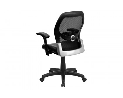 BLNK Albert Mid-Back Black Super Mesh Executive Swivel Office Chair with Adjustable Lumbar and Arms - LeatherSoft