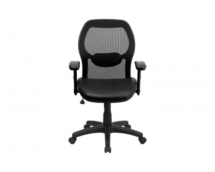 BLNK Albert Mid-Back Black Super Mesh Executive Swivel Office Chair with Adjustable Lumbar and Arms - LeatherSoft