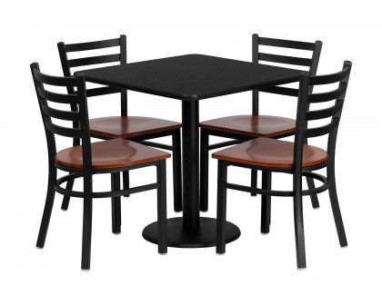 BLNK - Clark Square Black Laminate Table Set with 4 Ladder Back Metal Chairs with Wood Seat