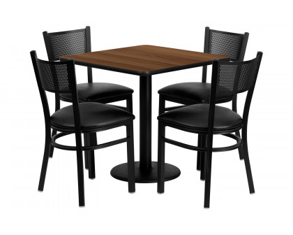 BLNK - Clark Square Walnut Laminate Table Set with 4 Grid Back Metal Chairs with Vinyl Seat