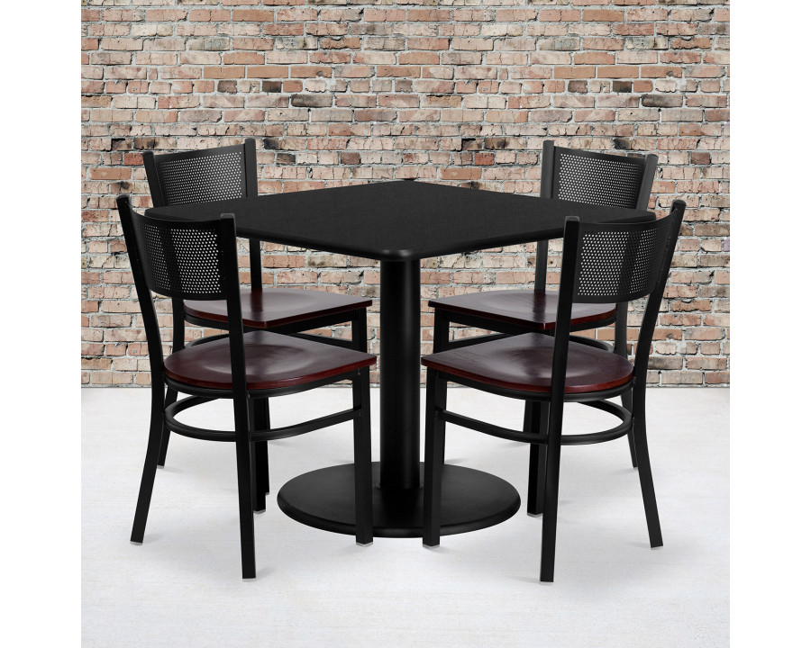 BLNK - Clark Square Laminate Table Set with 4 Grid Back Metal Chairs with Wood Seat