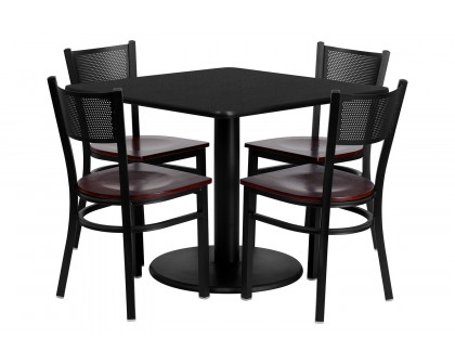 BLNK - Clark Square Laminate Table Set with 4 Grid Back Metal Chairs with Wood Seat