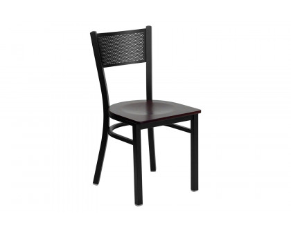 BLNK - Clark Square Laminate Table Set with 4 Grid Back Metal Chairs with Wood Seat