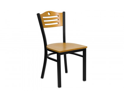 BLNK - Clark Square Black Laminate Table Set with 4 Wood Slat Back Metal Chairs with Wood Seat