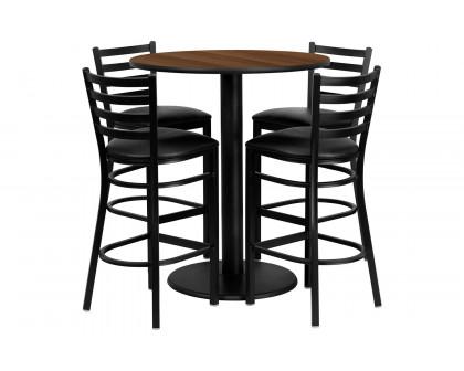 BLNK Clark Round Laminate Table Set with 4 Ladder Back Metal Bar Stools with Black Vinyl Seat