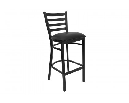 BLNK Clark Round Laminate Table Set with 4 Ladder Back Metal Bar Stools with Black Vinyl Seat