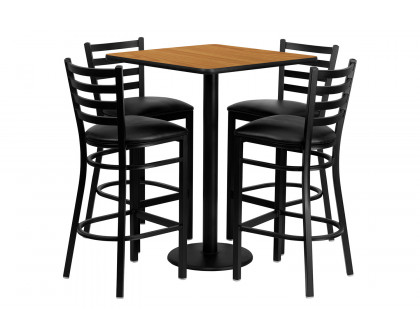 BLNK - Clark Square Laminate Table Set with 4 Ladder Back Metal Bar Stools with Black Vinyl Seat