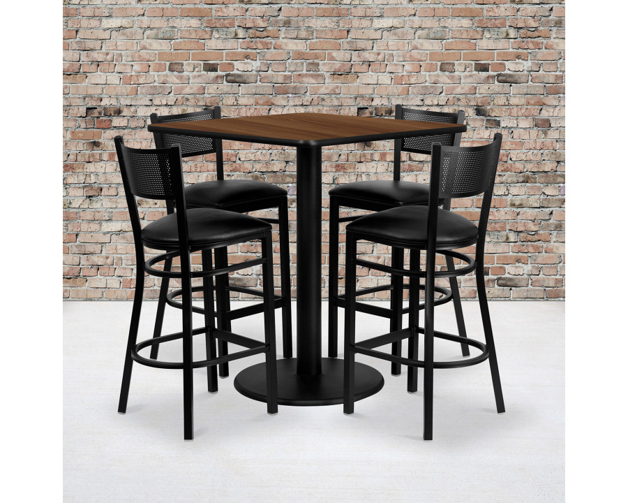 BLNK - Clark Square Laminate Table Set with 4 Grid Back Metal Bar Stools with Black Vinyl Seat