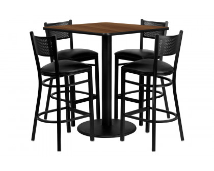 BLNK - Clark Square Laminate Table Set with 4 Grid Back Metal Bar Stools with Black Vinyl Seat