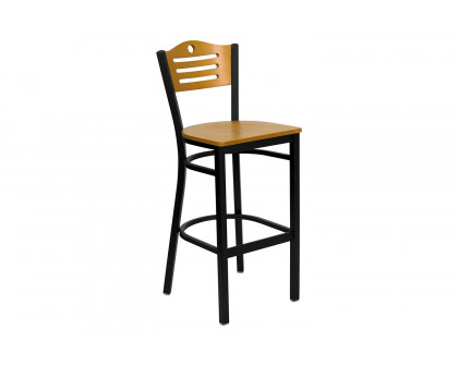 BLNK™ - Clark Square Laminate Table Set with 4 Wood Slat Back Metal Bar Stools with Black Vinyl Seat