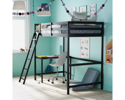 BLNK Riley Wood Bed Frame with Protective Guard Rails and Ladder for Kids and Teens